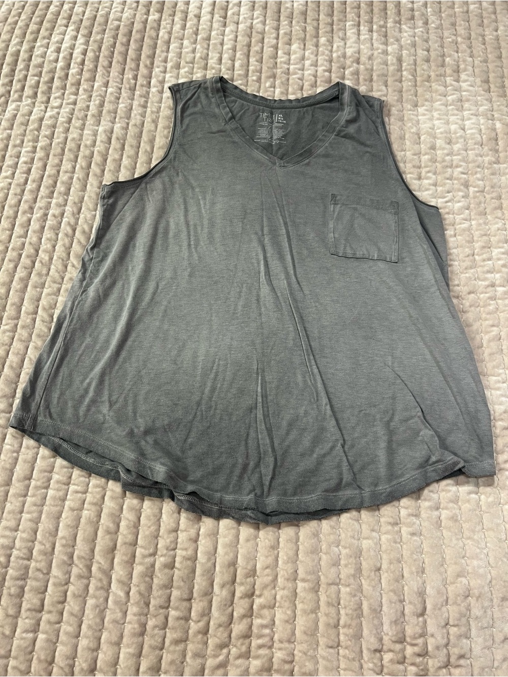 Time and Tru Gray V-Neck Sleeveless Tank with Chest Pocket